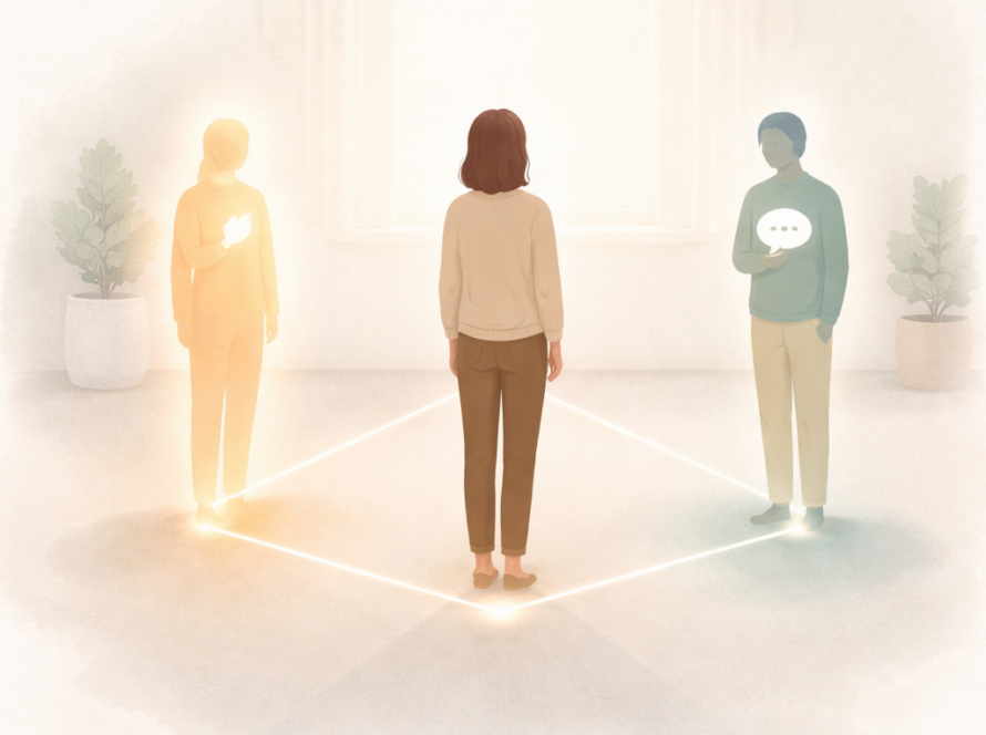 Das Bild zeigt den Prozess der Integration von inneren Anteilen - Kommunikation und Sexualität