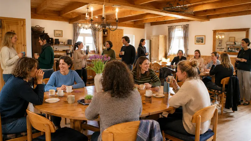 Supervisionswerkstatt Mühle - Teilnehmer beim Erfahrungsaustausch und Kaffeetrinken
